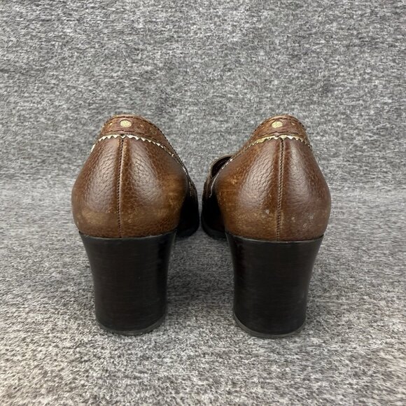 ✅Franco Sarto Vintage Pumps Women's 6M Brown Leather Chunky Heel Slip On Heels - Picture 7 of 10